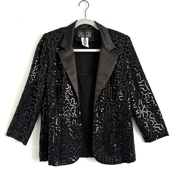 Alex Evenings Matching Jacket and Tank Top Set Black Sequin Women’s Size Medium - Picture 1 of 13